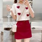 Short-sleeve Heart T-shirt / A-line Skirt / Set