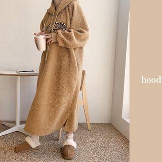 Letter Dumble Long Hoodie Dress Beige - One Size