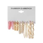 5 Pair Set: Resin / Faux Pearl / Alloy Earring (various Designs) 54680 - Set Of 5 Pairs - Gold & Pink - One Size
