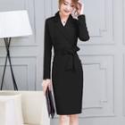 Long-sleeve Notched-lapel Dress