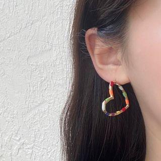 Heart Ear Stud 1 Pair - Earring - Love Heart - Orange & Green & Yellow - One Size