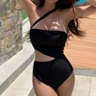 Asymmetrical Shirred Cutout Swimsuit