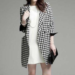 Houndstooth Long Blazer