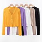 Lettuce Edge Long-sleeve Button Cropped T-shirt