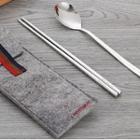 Set: Stainless Steel Chopsticks + Spoon + Pouch