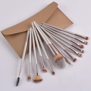 Set Of 13: Makeup Brush With Bag Set Of 13 - With Bag - Khaki - One Size