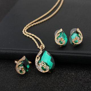 Set: Rhinestone Peacock Pendant Necklace + Earring