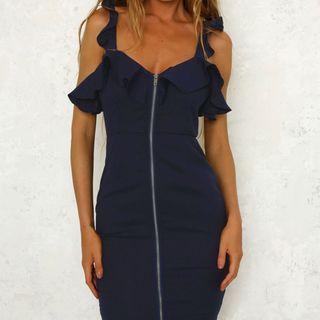 Front-zip Cold-shoulder Mini Sheath Dress