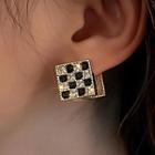 Checker Square Rhinestone Faux Crystal Alloy Earring 1 Pair - Checker - Gold & Black - One Size