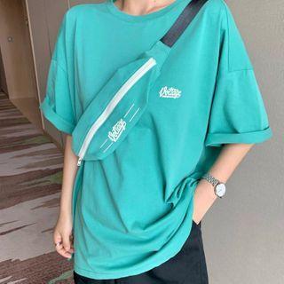 Short-sleeve Lettering T-shirt With Sling Bag