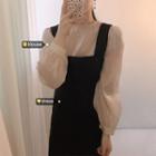 Midi Jumper Dress / Lantern-sleeve Blouse