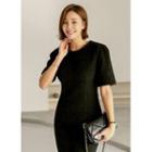 Puff-sleeve Contrast-trim Sheath Dress