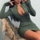 Long-sleeve Half-zip Mini Sheath Dress