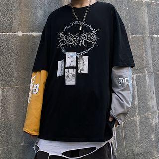 Mock Two-piece Print Loose-fit Top