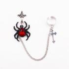 Spider Drop Earring With Cross Ear Cuff 1 Pc - Spider Drop Earring With Cross Ear Cuff - Silver & Red - One Size