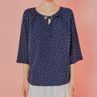 Tie-neck 3/4-sleeve Dotted Top