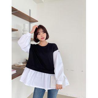 Contrast-panel Layered-hem Sweatshirt