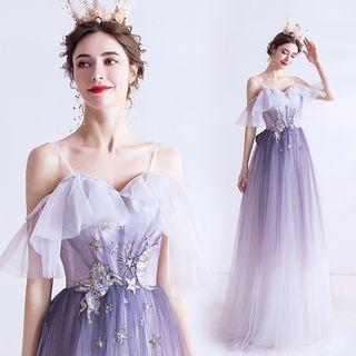 Sequined Gradient A-line Evening Gown