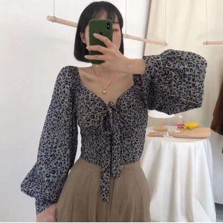 Square-neck Printed Leopard Blouse
