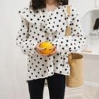 Dotted Ruffle Trim Long Sleeve Blouse