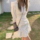 Puff-sleeve Ruffled Shirred A-line Dress