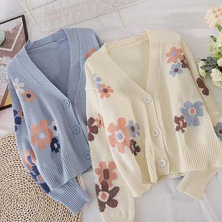 V-neck Flower Knit Jacket