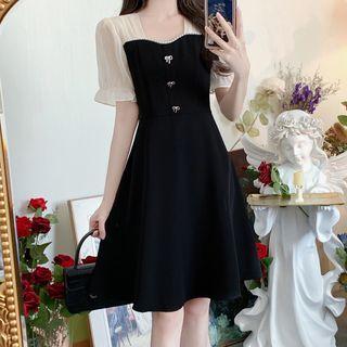 Bell-sleeve Square Neck A-line Dress
