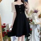 Bell-sleeve Square Neck A-line Dress