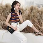 Set: Rainbow Striped Tank Top + Paperbag Waist Cropped Pants