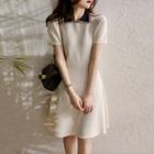 Short-sleeve Knit Polo Dress Black & White - One Size