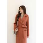 Flap-pocket Wool Blend Long Wrap Coat