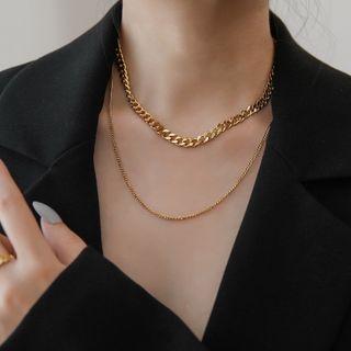 Stainless Steel Layered Choker Necklace As Shown In Figure - One Size