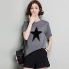 Star Glitter Short-sleeve Knit Top