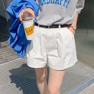 Band-waist Pintuck-front Shorts With Belt