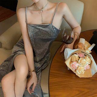 Spaghetti Strap Sequined Velvet Midi Dress