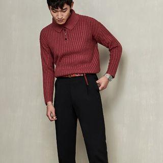 Rip-knit Polo Sweater