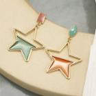 Non-matching Glaze Star Dangle Earring 1 Pair - 925 Silver Needle - As Shown In Figure - One Size