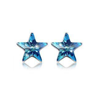 925 Sterling Silver Simple Elegant Fashion Star Ear Studs And Earrings With Blue Austrian Element Crystal Silver - One Size