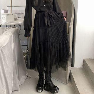 Mesh Overlay Skirt Black - One Size