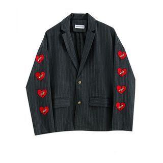 Striped Heart Embroidered Blazer