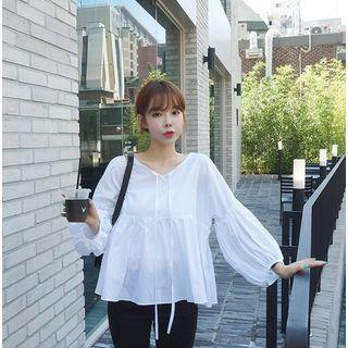 Puff-sleeve Long-sleeved Loose-fit Blouse