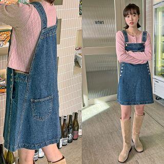 Denim A-line Overall Dress Blue - One Size