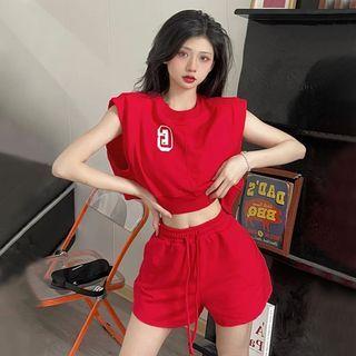 Cap-sleeve Lettering T-shirt / Shorts / Set