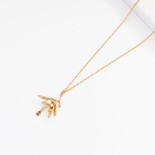 Rhinestone Leaf Pendant Necklace 1 Pc - Gold - One Size