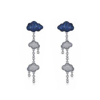 Sterling Silver Fashion Creative Cloud Tassel Earrings With Blue And White Cubic Zircon Silver - One Size