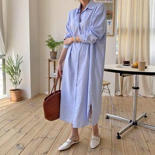 Stripe Maxi Shirtdress Blue - One Size