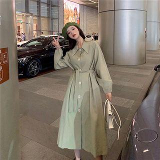 Trench Coat With Sash Pea Green - One Size