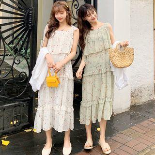Floral Print Tie-shoulder Tiered Dress