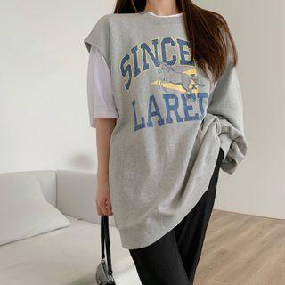 One Shoulder Printed Sweatshirt Gray - One Size