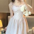 Ruffle Strap Floral Print A-line Dress Pink - One Size